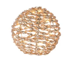 8" Gold Glitter Ball Battery Operated Lights Set Of 2