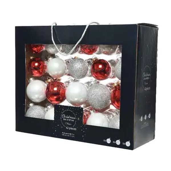 2-2.7" White & Red Assorted Glass Ornament Set Of 42 Pieces 4 2-2.7" White & Red Assorted Glass Ornament Set Of 42 Pieces - Image 2