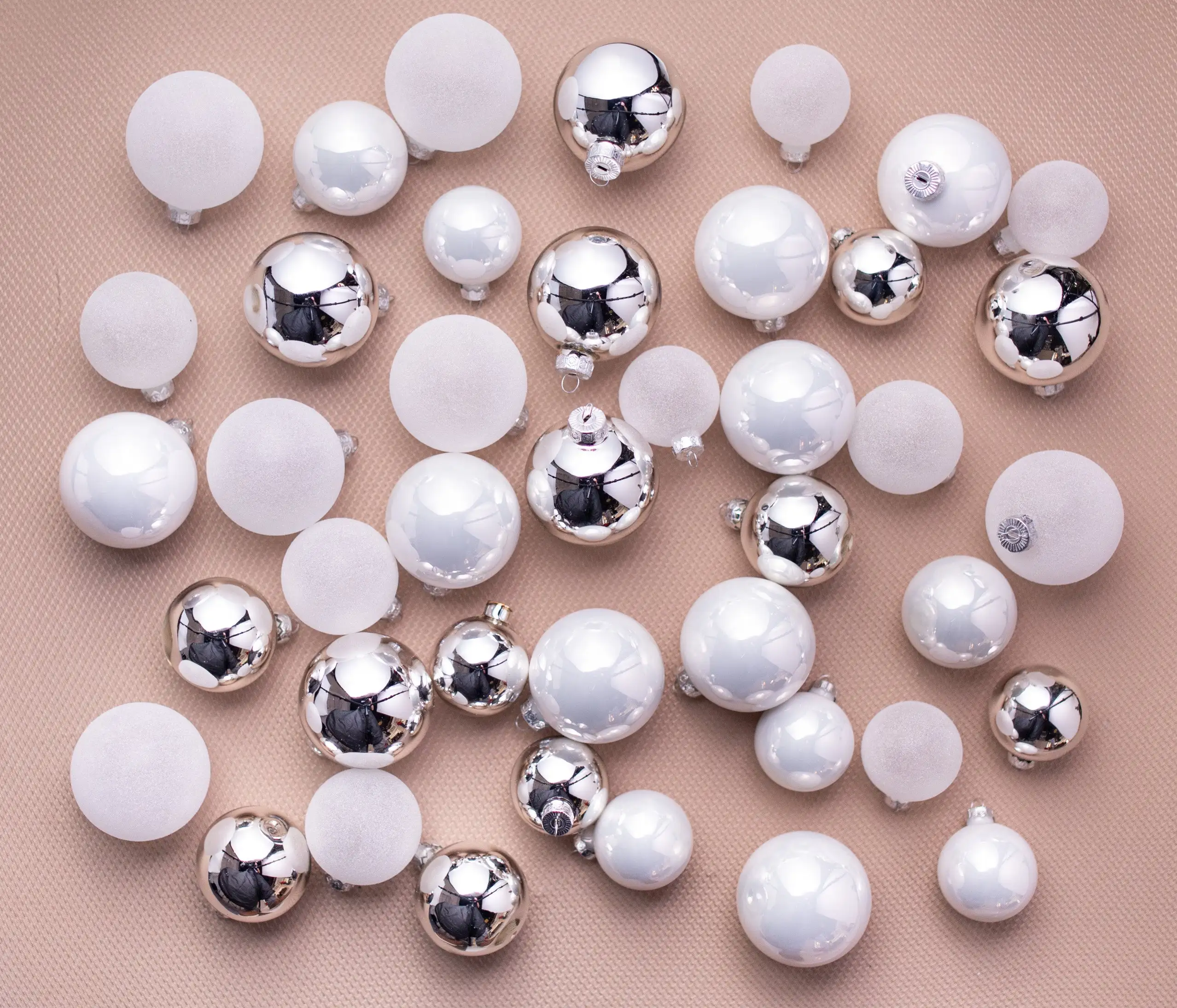 2-2.7" White & Silver Assorted Glass Ornament Set Of 42 Pieces 3 2-2.7" White & Silver Assorted Glass Ornament Set Of 42 Pieces