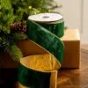 2.5" X 10YD Emerald Velvet Ribbon With Gold Back & Edge -Christmas decorations Shop 0671473001 1