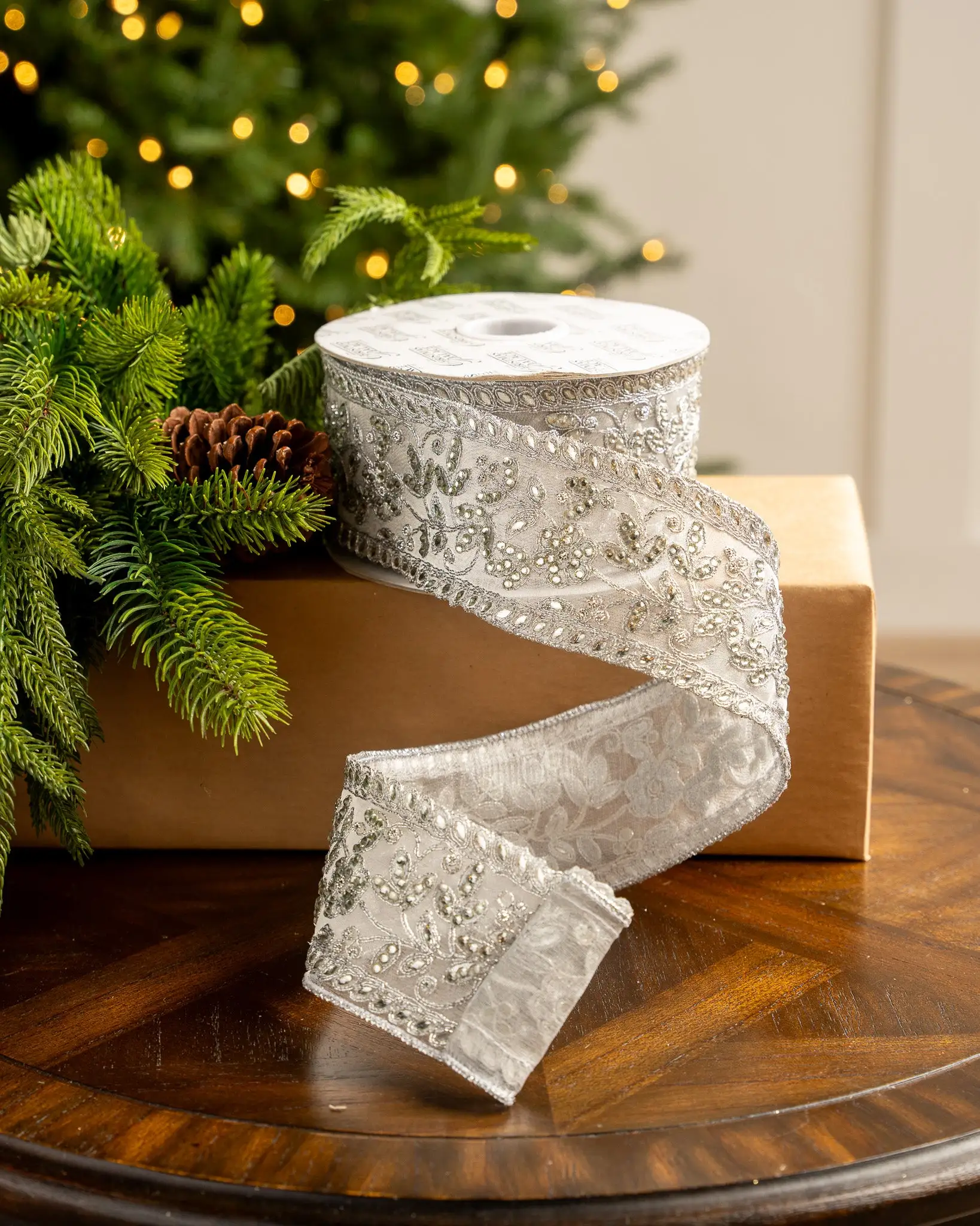 3" X 10YD Silver Jewel Lace Ribbon 3 3" X 10YD Silver Jewel Lace Ribbon