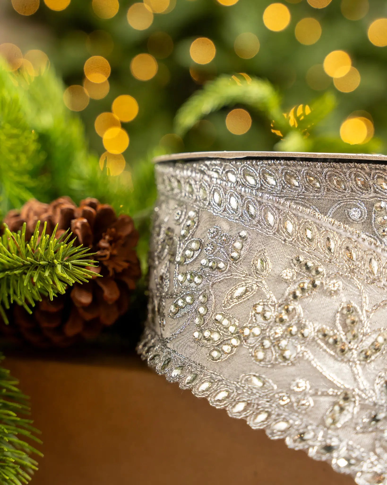 3" X 10YD Silver Jewel Lace Ribbon 4 3" X 10YD Silver Jewel Lace Ribbon - Image 2