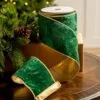 4" X10YD Emerald Velvet Ribbon With Gold Back & Edge -Christmas decorations Shop 0671474001 1