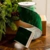 4" X10YD Emerald Velvet Ribbon With Silver Back & Edge -Christmas decorations Shop 0671474002 1