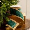 4" X10YD Emerald Velvet Ribbon With Gold Crotchet Trim -Christmas decorations Shop 0671474004 1