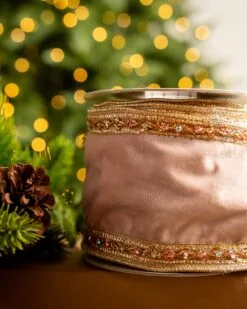 4" X5YD Rose Velvet Ribbon With Rose Gold Jewel Trim -Christmas decorations Shop 0671474010 2