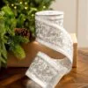 4" X5YD White Velvet Ribbon Beaded In Silver 2 4" X5YD White Velvet Ribbon Beaded In Silver -Christmas decorations Shop 0671474021 1