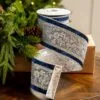 4" X5YD Navy Velvet Ribbon Beaded In Silver -Christmas decorations Shop 0671474022 1