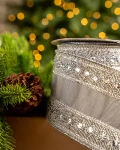 4" X5YD Silver Ribbon With Beaded Trim 5 4" X5YD Silver Ribbon With Beaded Trim -Christmas decorations Shop 0671474026 2
