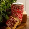4" X10YD Red Velvet Ribbon With Glitter Gold Scroll -Christmas decorations Shop 0671474040 1