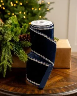 4" X5YD Navy Velvet Swarovski Trim