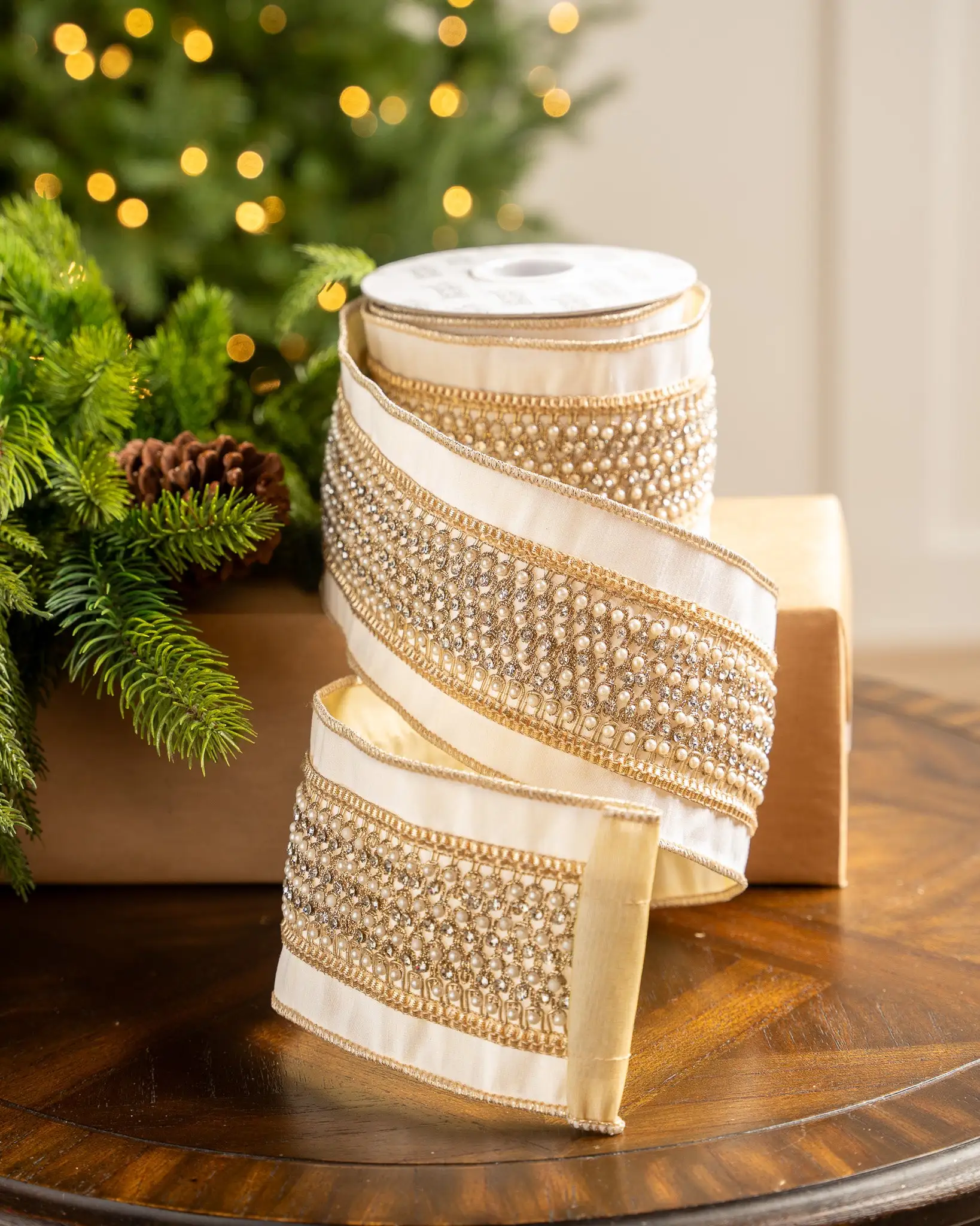 4" X5YD White Ribbon With Lattice Pearls 3 4" X5YD White Ribbon With Lattice Pearls