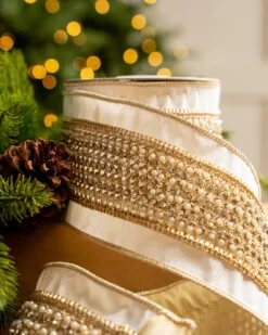 4" X5YD White Ribbon With Lattice Pearls 6 4" X5YD White Ribbon With Lattice Pearls -Christmas decorations Shop 0671474071 2