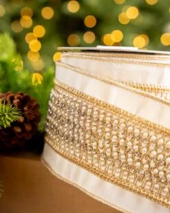 4" X5YD White Ribbon With Lattice Pearls 7 4" X5YD White Ribbon With Lattice Pearls -Christmas decorations Shop 0671474071 3