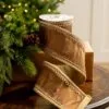 4" X5YD Brown With Gold Crotchet Trim Edge -Christmas decorations Shop 0671474073 1