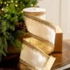 4" X5YD Ivory With Gold Crotchet Trim Edge -Christmas decorations Shop 0671474075 1