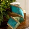 4" X5YD Tiffany Blue With Gold Crotchet Trim Edge -Christmas decorations Shop 0671474077 1