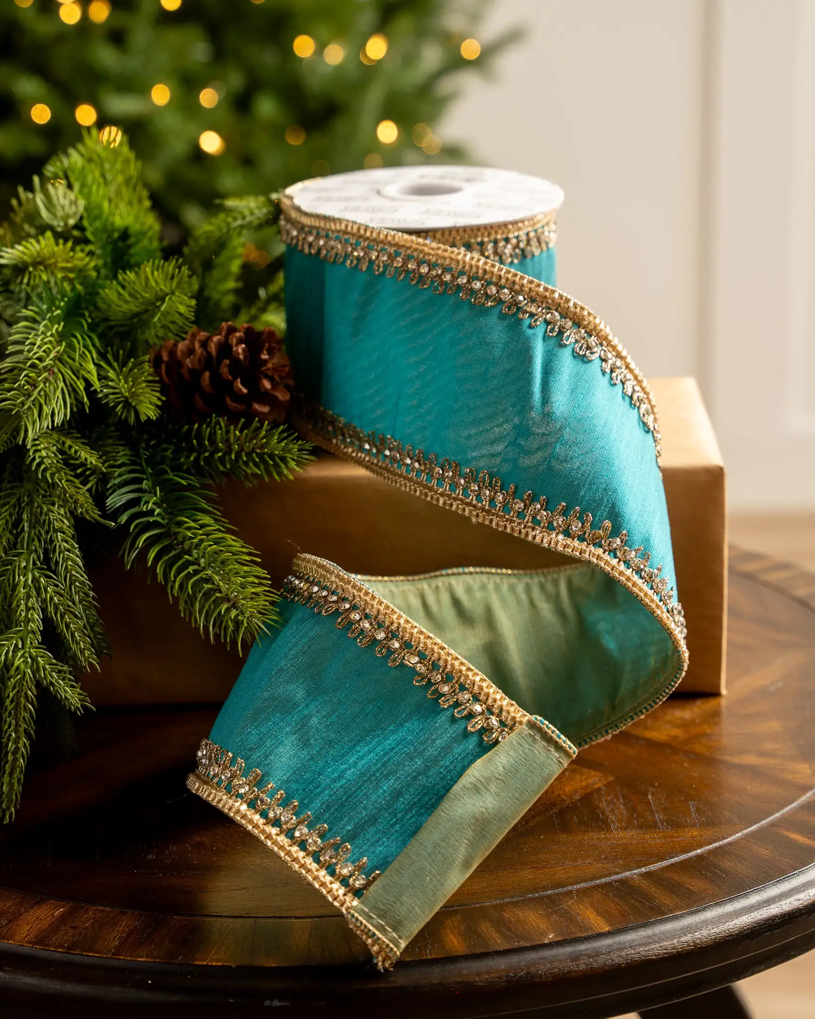 4" X5YD Tiffany Blue With Gold Crotchet Trim Edge 3 4" X5YD Tiffany Blue With Gold Crotchet Trim Edge