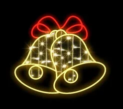 2 FT X 2 FT Warm White LED Bells With Red Bow