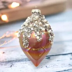 Pink Iridescent Teardrop Ornament Set Of 2