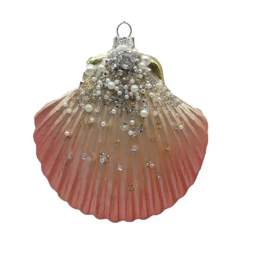 Pink Beaded Seashell Ornament Set Of 2 4 Pink Beaded Seashell Ornament Set Of 2 - Image 2