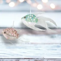 8.5" Assorted Sequin Fish Ornament Set Of 4