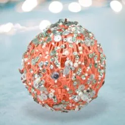 Coral Mesh Ball Ornament Set Of 2