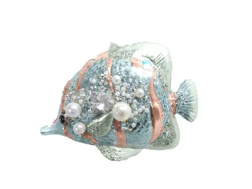 5" Blue & Gold Beaded Angel Fish Ornament 4 5" Blue & Gold Beaded Angel Fish Ornament - Image 2