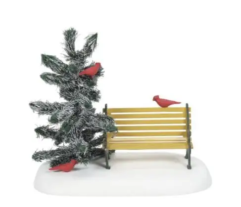 Village Accessory Cardinal Christmas Bench 3 Village Accessory Cardinal Christmas Bench