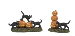 Halloween Village Scary Cats & Pumpkins 2 Piece Set