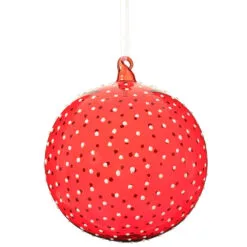 6" Red & White Polka Dot Glass Ornament