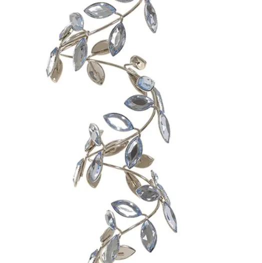 14" Silver & Blue Swirl Rhinestone Leaf Ornament 4 14" Silver & Blue Swirl Rhinestone Leaf Ornament - Image 2