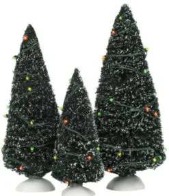 Village Accessory Green Twinkling Trees Pack Of 3