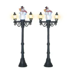 Village Accessory Snowman Street Lights Pack Of 2