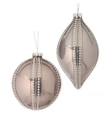 6" Platinum Glass Pearl Striped Ornament Set Of 6 3 6" Platinum Glass Pearl Striped Ornament Set Of 6