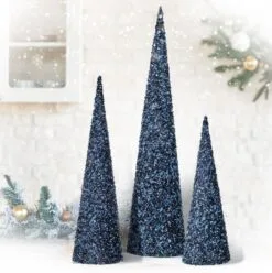 Midnight Blue Sequin Cone Tree Set