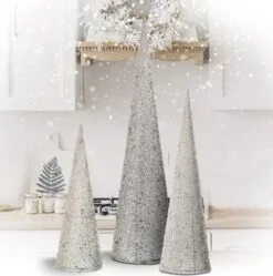 Silver Sequin Cone Tree Set