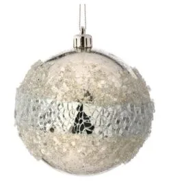 4" Silver Mercury Iced Mirror Ball Set Of 3