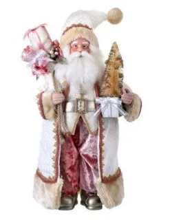 21" Pink Champagne Santa With Sack & Tree