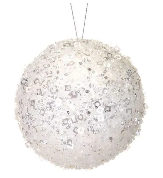 5" White Sequins Ball Set Of 6 3 5" White Sequins Ball Set Of 6