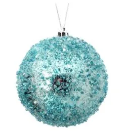 4" Blue Iced Metallic Ball Set Of 12