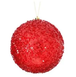 6" Red Iced Metallic Ball Set Of 6