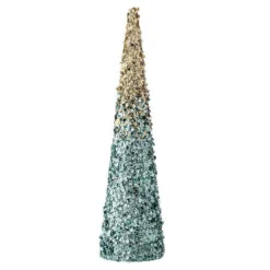 18" Champagne & Blue Sequin Cone Tree