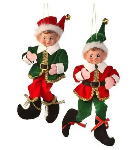 9" Fabric Red & Green Tidings Bendable Elf Assorted Set Of 2 3 9" Fabric Red & Green Tidings Bendable Elf Assorted Set Of 2