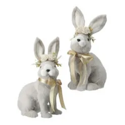 13" Furry Bunny With Rose Crowns Assorted Set Of 2