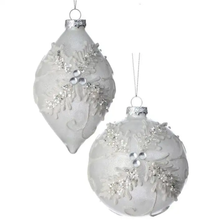 4"-6" White Holly Kismet Glass Ornament Assorted Set Of 6 3 4"-6" White Holly Kismet Glass Ornament Assorted Set Of 6