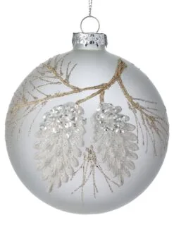 4" White & Gold Embossed Pinecone Ornament Set Of 6