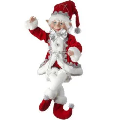 17" Red, Silver, & White Bendable Fabric Elf