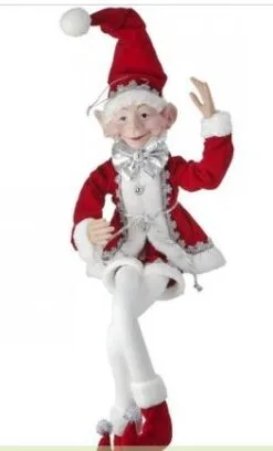 30" Red, Silver, & White Bendable Fabric Elf
