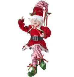 17" Red Stripe Bendable Fabric Elf